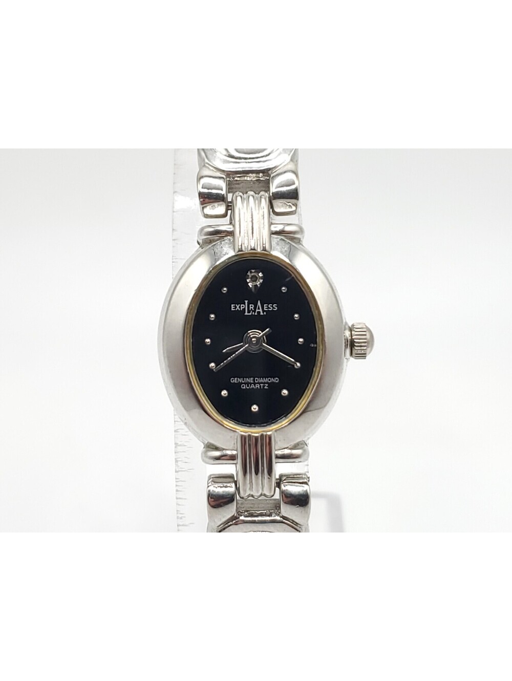LA Express Quartz Watch 16mm Womens New Battery Silver Tone Black Dial
